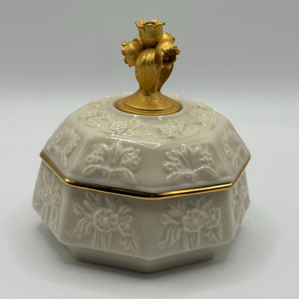 Vintage Lenox May Birth Month Cream Gold Floral Trinket Box Decor